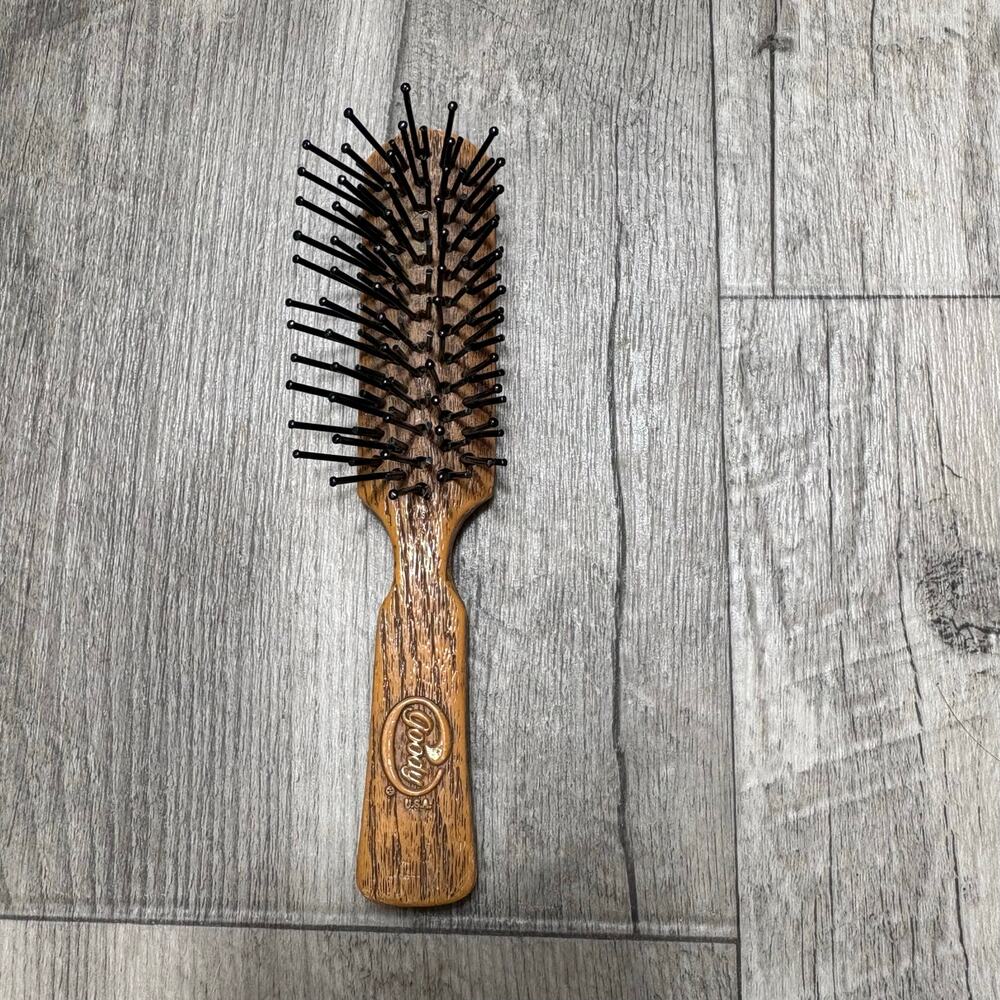 Vintage GOODY USA Faux Wood Styling Hair Brush Ball Tipped 6"